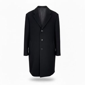 Ralph Lauren Men's Black Wool Overcoat Top Coat 44L Loro Piana Fabric